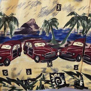 90s Ron Chereskin Hawaiian Shirt Beach Woody Surfer Pattern Rayon Mens M Yellow